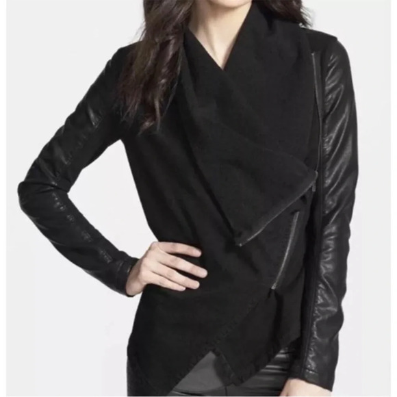 BlankNYC Moto Jacket black faux leather vegan suede asymmetric zipper small - Picture 1 of 10